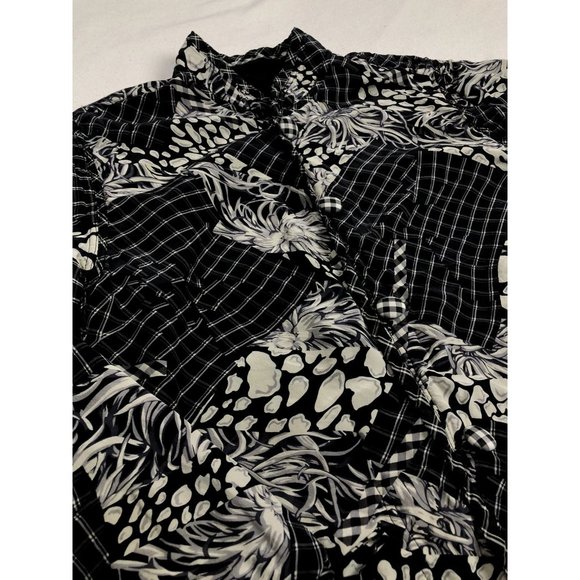 Koos Of Course Silk Jacket Blazer Size Small Black White Print Button Floral - Picture 3 of 10